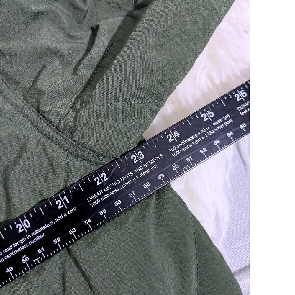 Vintage Olive Green M Quilted Parka Jacket Patterned Collar Drawstring Waist - Picture 8 of 11